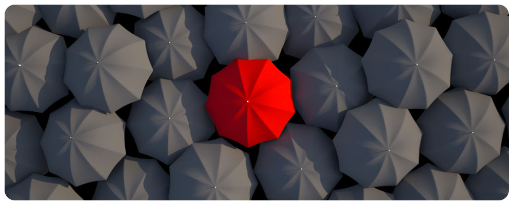 Red umbrella using it's unfair advantage to stand out